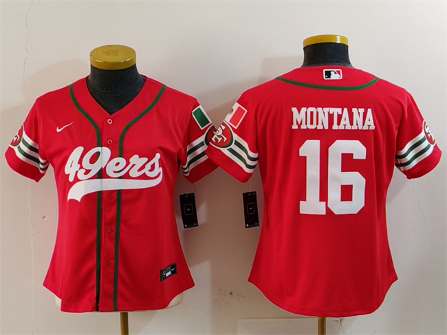 Youth San Francisco 49ers #16 Joe Montana Red Mexico With Patch Cool Base Stitched Baseball Jersey